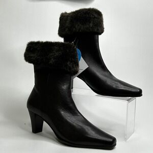 Sudini Dark Brown Leather Ankle Boots Removable Faux Fur Collar Waterproof 8N **
